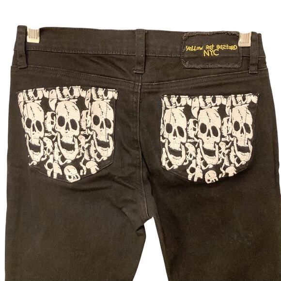 Yellow Rat Bastard Black Skull Embroidered Jeans Size 9/30 - Picture 4 of 12